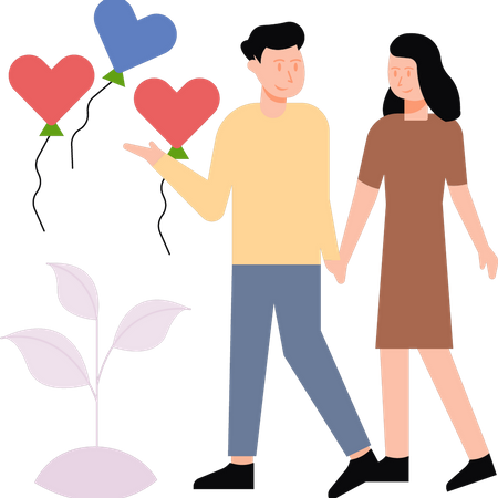La pareja está dando un paseo romántico  Ilustración