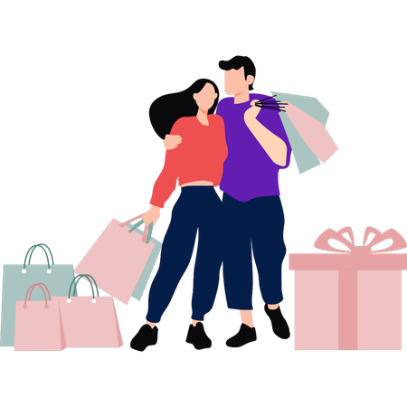 La pareja está de compras  Ilustración