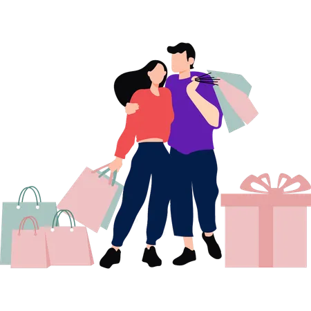 La pareja está de compras  Ilustración