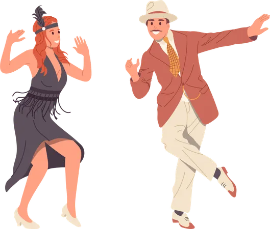 La pareja disfruta de una fiesta de baile  Ilustración