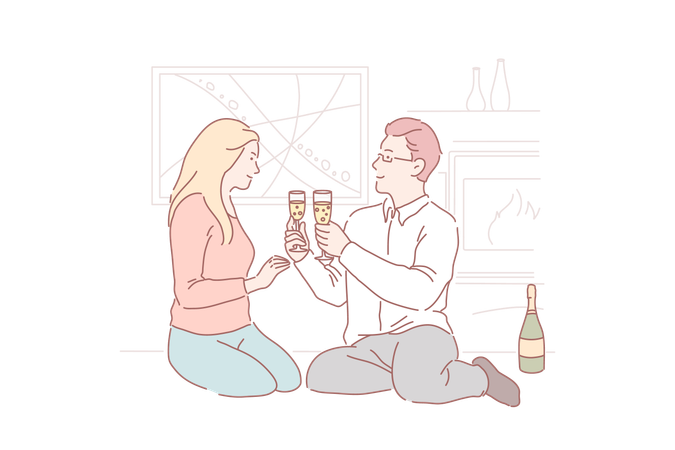 La pareja está disfrutando de su cita.  Ilustración