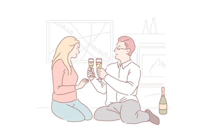 La pareja está disfrutando de su cita.  Ilustración