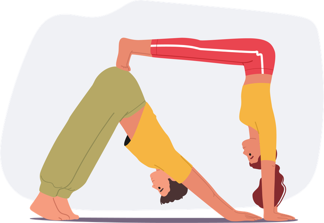 La pareja disfruta haciendo yoga  Ilustración