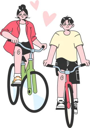 La pareja está en bicicleta  Ilustración