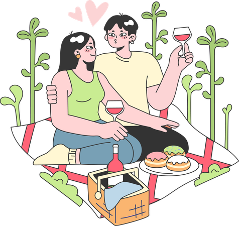 La pareja está en una cita de picnic  Ilustración