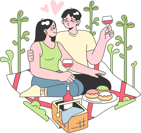 La pareja está en una cita de picnic  Ilustración