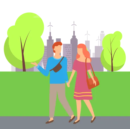 La pareja está en un paseo romántico  Ilustración