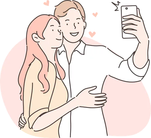 La pareja está haciendo clic en la foto.  Ilustración