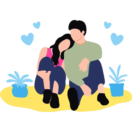 La pareja está sentada en una pose romántica  Ilustración