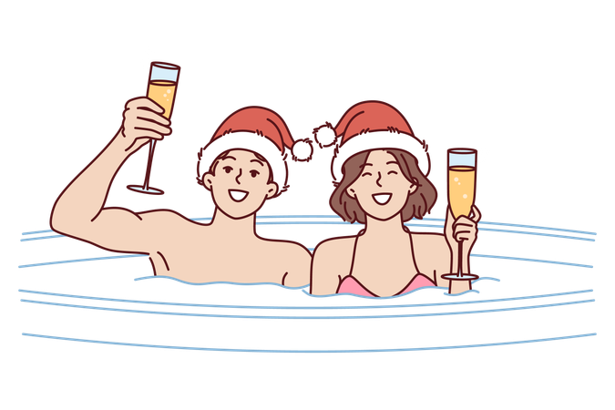 La pareja disfruta en la piscina  Ilustración
