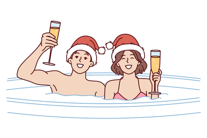 La pareja disfruta en la piscina  Ilustración