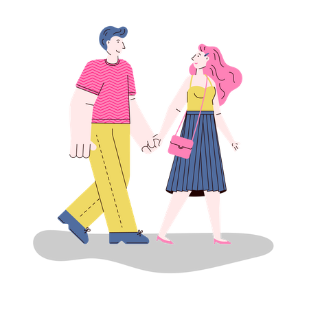 Pareja feliz caminando juntos  Ilustración