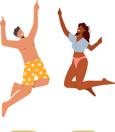Feliz pareja celebra fiesta en la playa  Ilustración