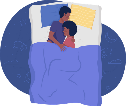 Feliz pareja durmiendo en la cama  Ilustración