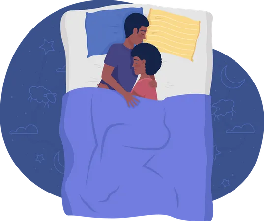 Feliz pareja durmiendo en la cama  Ilustración