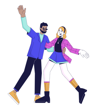 La feliz pareja está bailando  Ilustración