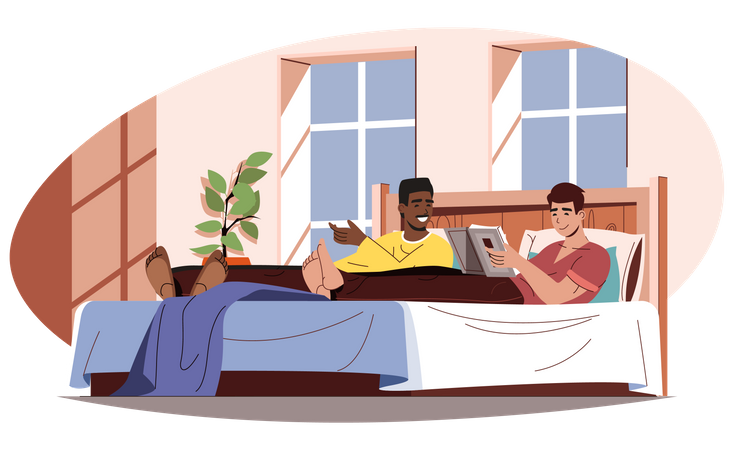 Una pareja gay masculina sentados juntos  Ilustración