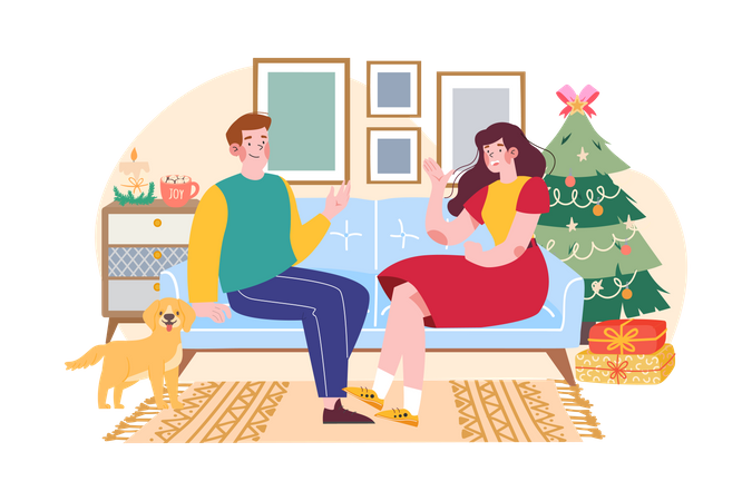 Una pareja habla sobre los deseos navideños.  Ilustración