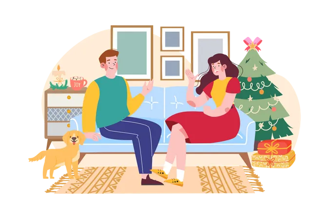 Una pareja habla sobre los deseos navideños.  Ilustración