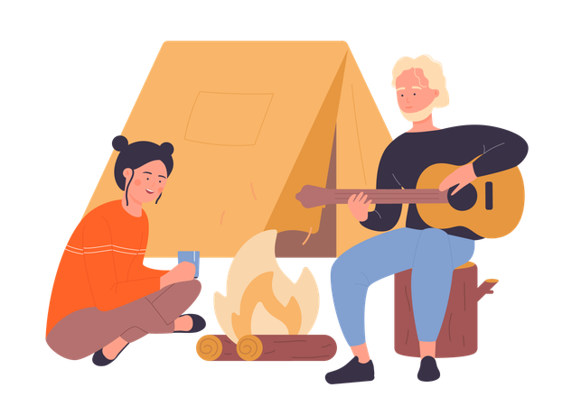 Pareja haciendo camping  Ilustración