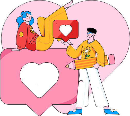 Pareja haciendo chat de San Valentín  Illustration