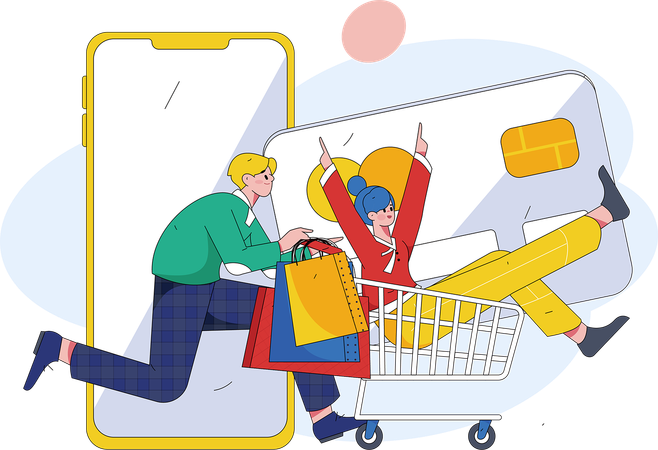 Pareja haciendo compras en línea  Ilustración