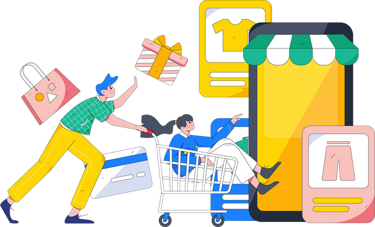 Pareja haciendo compras en línea  Ilustración