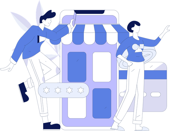 Pareja haciendo compras en línea  Ilustración