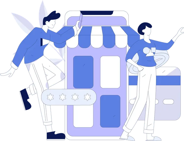 Pareja haciendo compras en línea  Ilustración