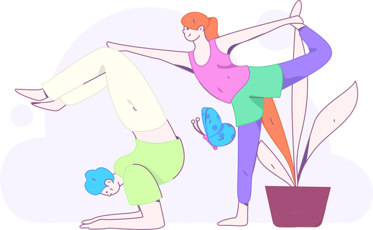 Pareja haciendo ejercicio de yoga  Ilustración