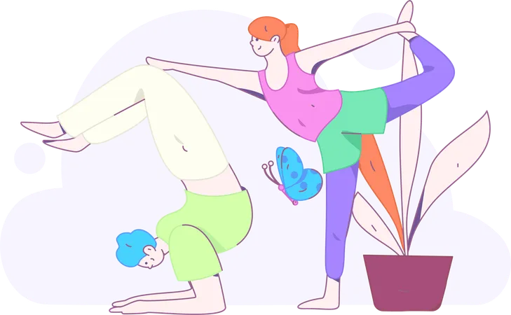 Pareja haciendo ejercicio de yoga  Ilustración