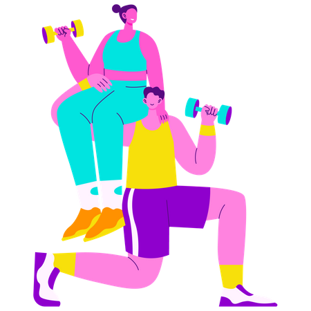 Pareja haciendo ejercicio en el gimnasio  Illustration