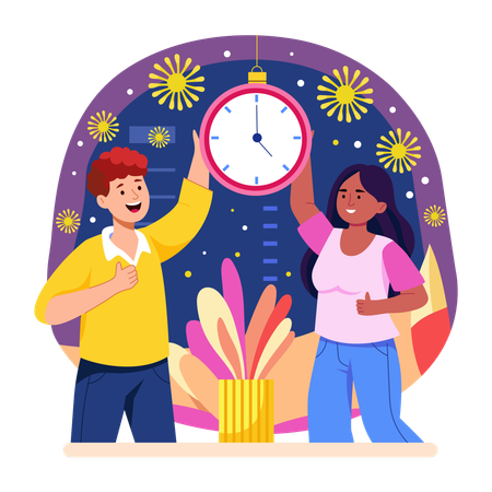 Pareja haciendo la cuenta regresiva para el año nuevo  Ilustración