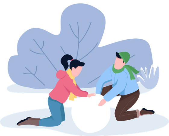 Pareja haciendo muñeco de nieve juntos  Ilustración