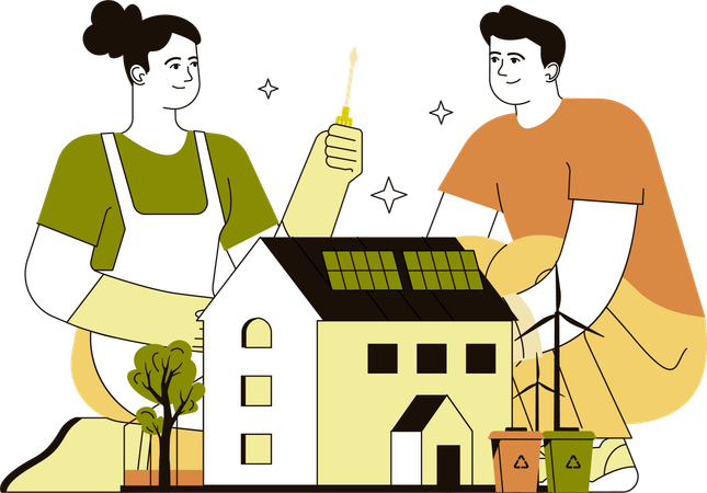 Pareja haciendo reformas en el hogar juntos Ilustración