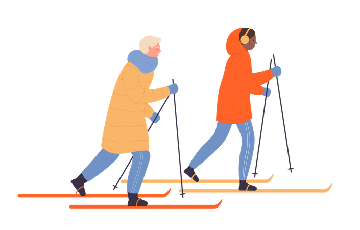 Pareja haciendo snowboard  Illustration