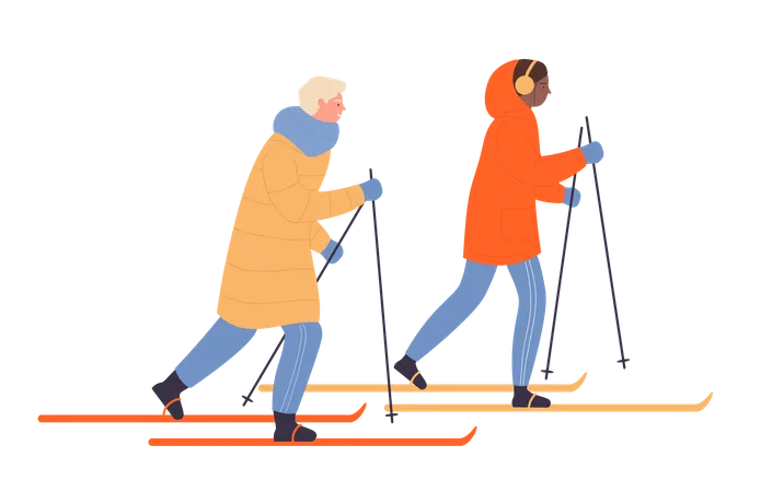 Pareja haciendo snowboard  Illustration