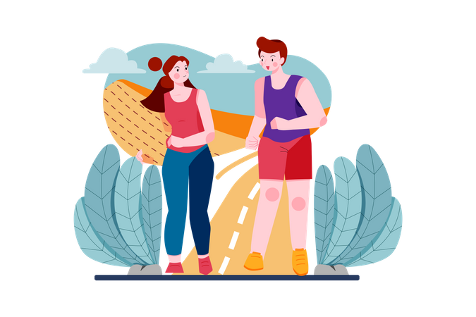 Pareja haciendo jogging juntos  Ilustración