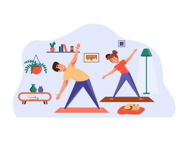 Pareja haciendo yoga  Ilustración