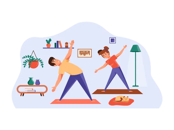 Pareja haciendo yoga  Ilustración