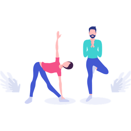 Pareja haciendo yoga  Ilustración