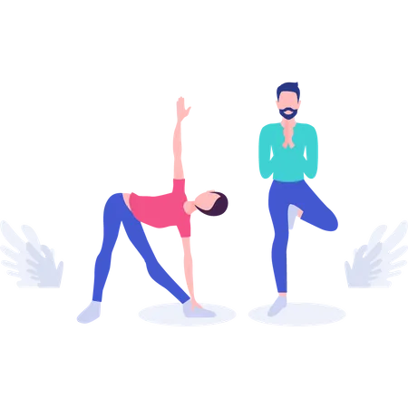 Pareja haciendo yoga  Ilustración