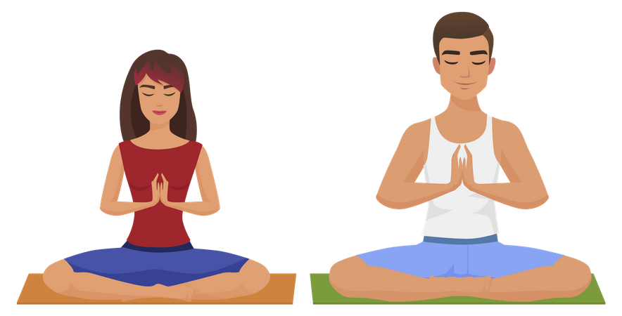 Pareja haciendo yoga  Ilustración