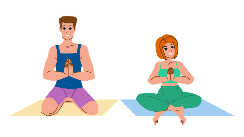 Pareja haciendo yoga juntos  Ilustración