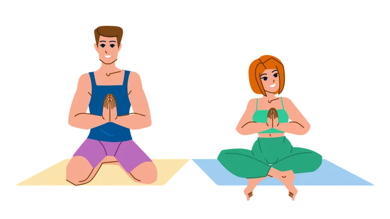 Pareja haciendo yoga juntos  Ilustración