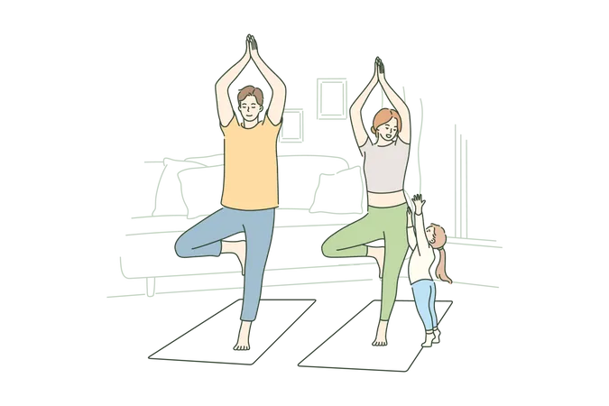 Pareja haciendo yoga juntos  Ilustración