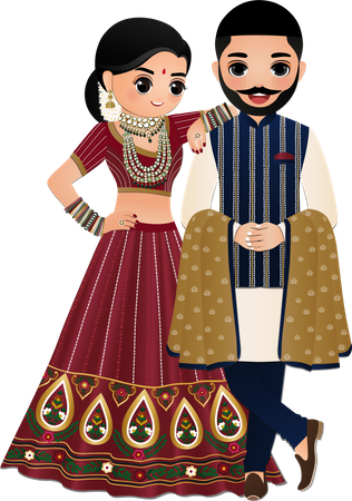 Pareja hindú con ropa étnica india tradicional  Ilustración