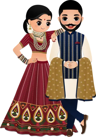 Pareja hindú con ropa étnica india tradicional  Ilustración