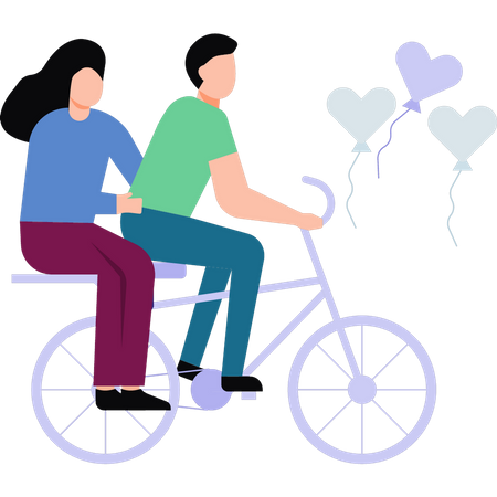 Pareja joven, andar en bicicleta  Ilustración