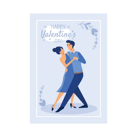 Pareja joven bailando el día de san valentín  Ilustración